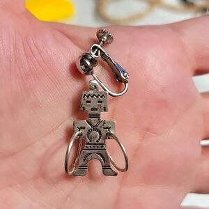 Navajo Native American Sterling Silver Hoop Dancer Vintage Screwback Earring